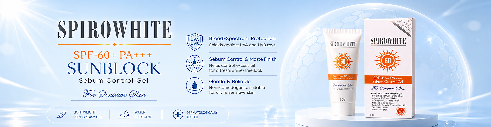 Spirowhite 60 Sunblock Gel Banner
